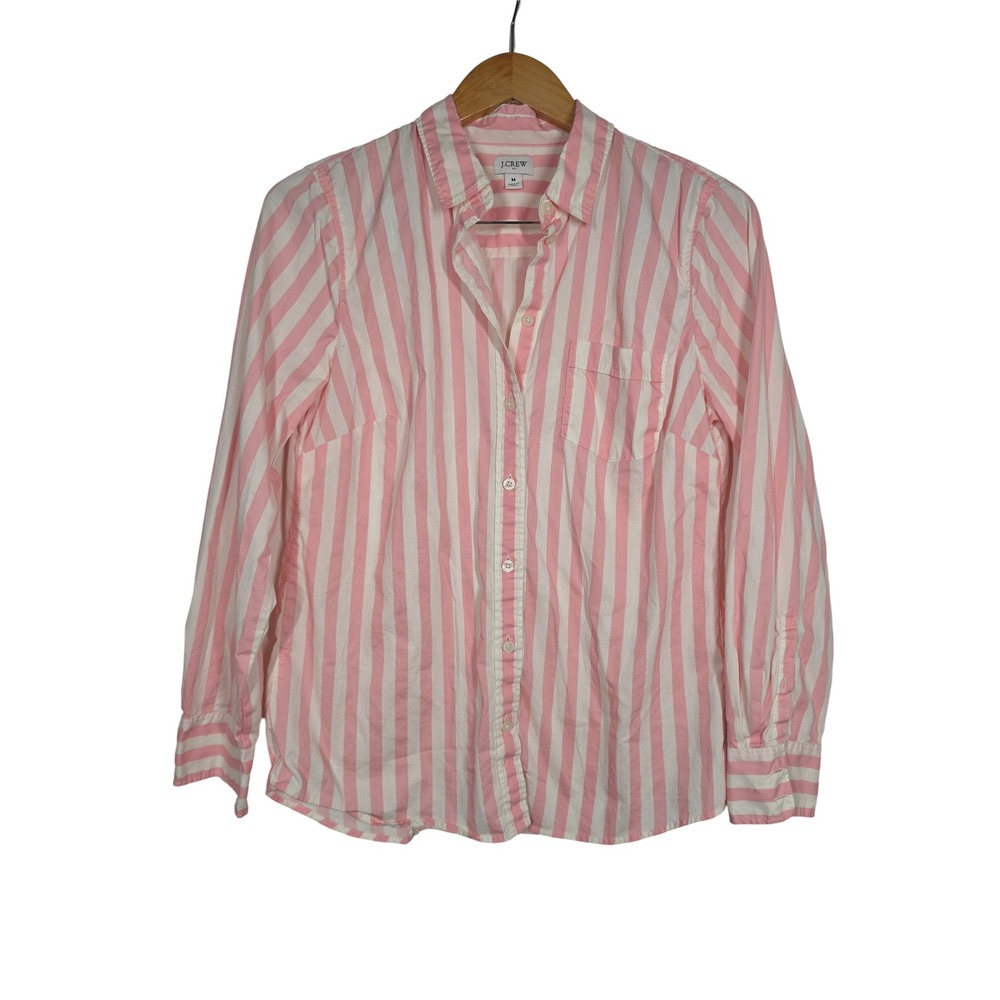 J.Crew Womens Pink White Striped Poplin Button Up Shirt BT993 M Stretch Cotton